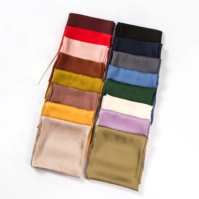 Satin Scarf Women 70cm Solid C - Silk Scarf Square review and price